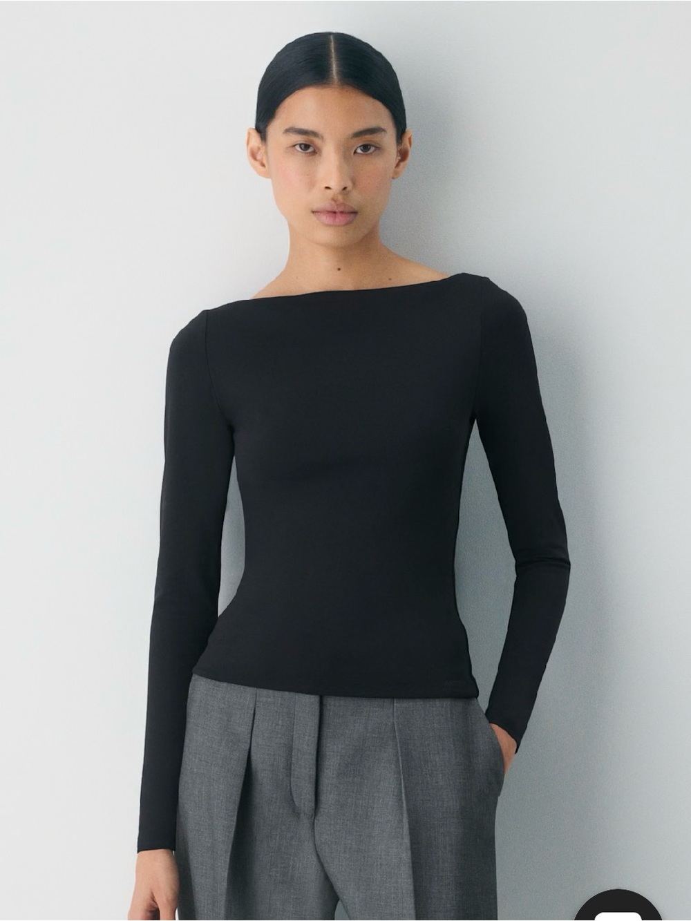 Classic Black Long-Sleeve Boatneck Top - Women's